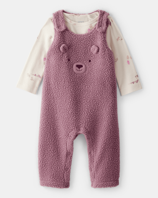 Conjunto dos piezas peto de felpa con oso y camiseta morado