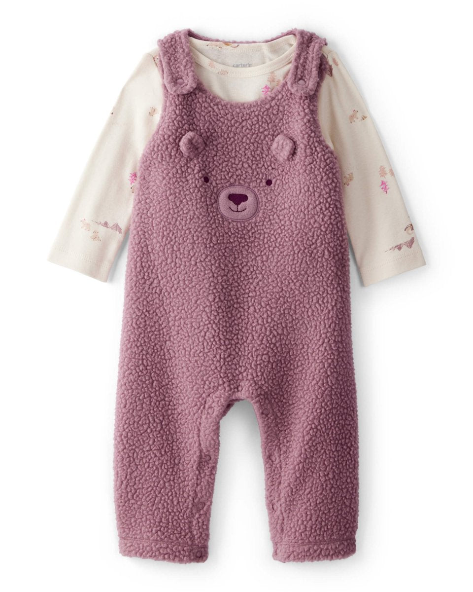 Conjunto dos piezas peto de felpa con oso y camiseta morado