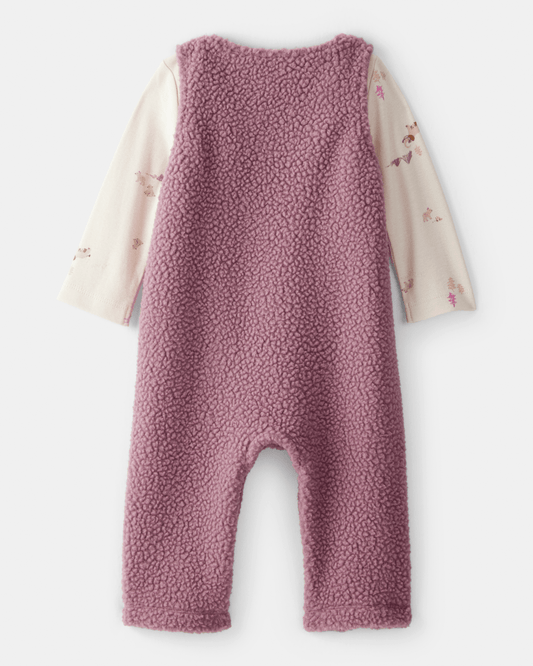 Conjunto dos piezas peto de felpa con oso y camiseta morado