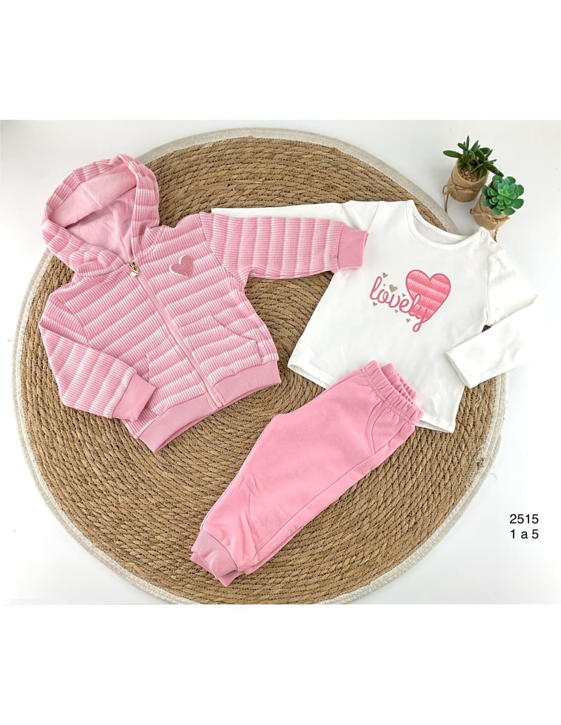 Lindo conjunto 522102315 para menina com 3 peças, casaco, t-shirt e calças (1 a 5 anos)