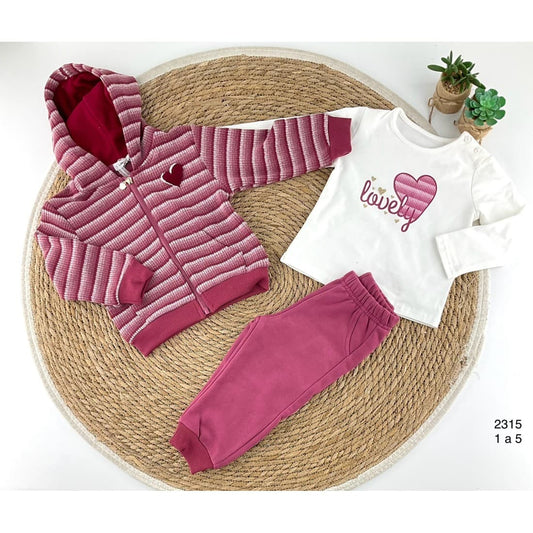 Lindo conjunto 522102315 para menina com 3 peças, casaco, t-shirt e calças (1 a 5 anos)