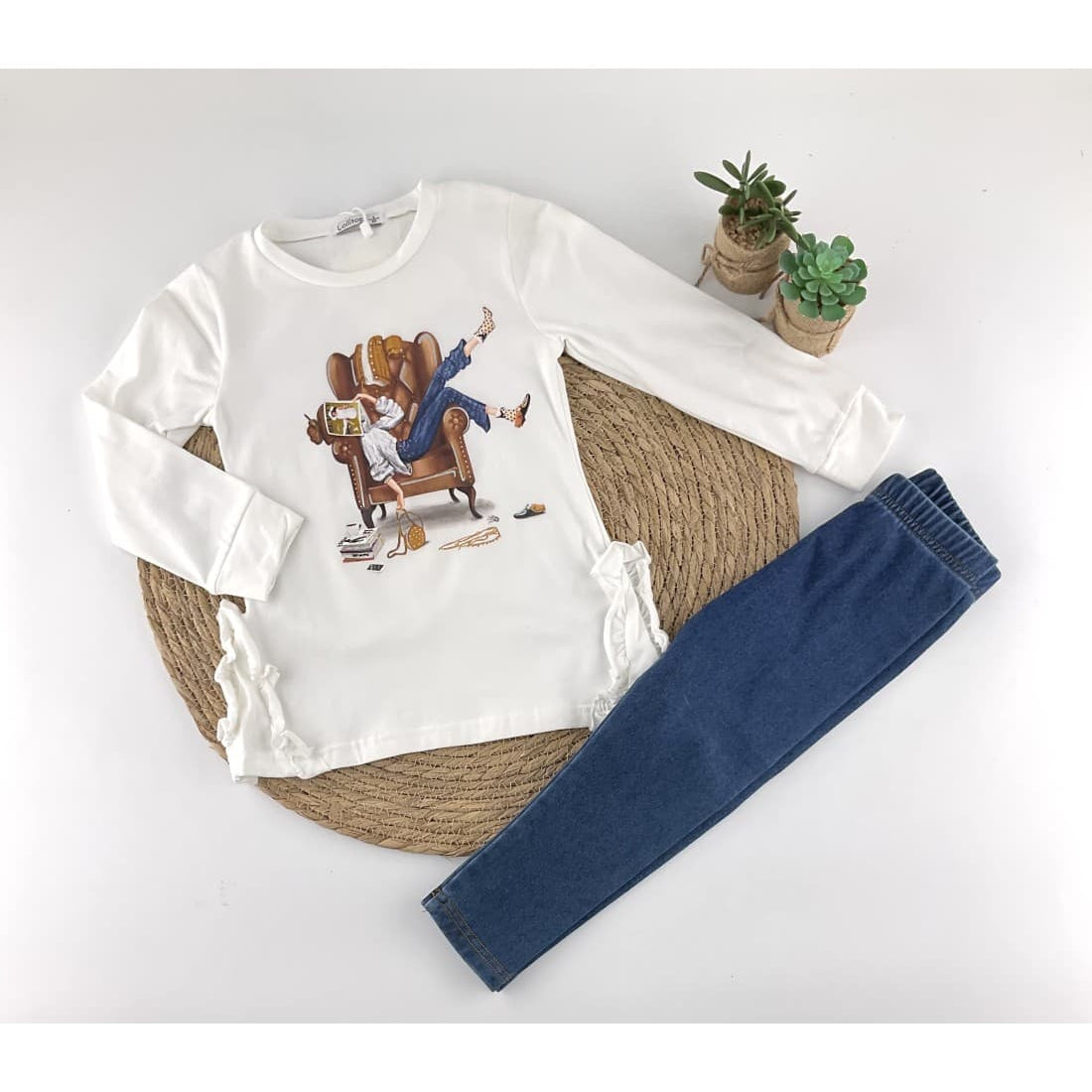 Conjunto Menina 522100407 T-Shirt Estampada e Calças de ganga confortáveis ​​(3 a 7 anos)