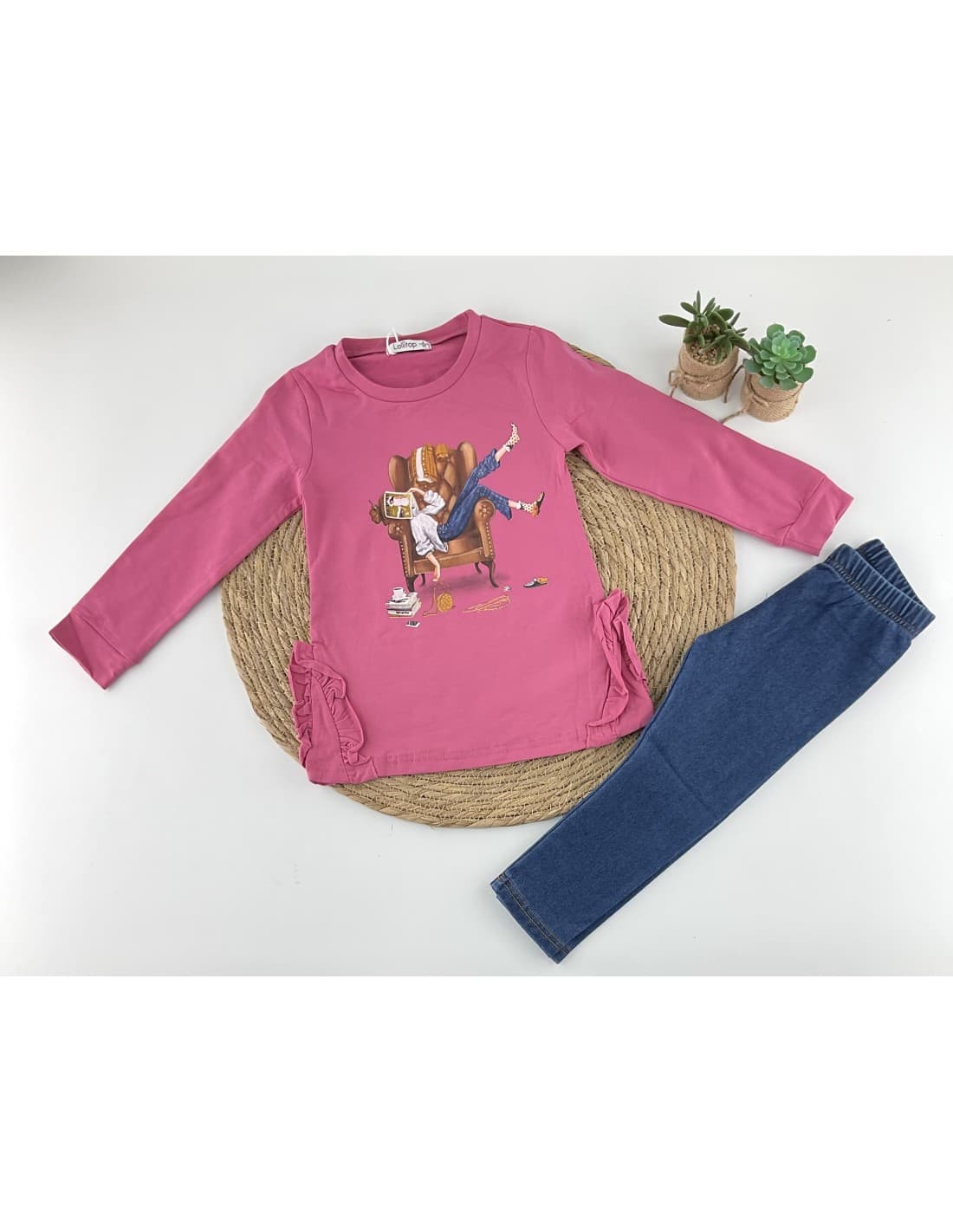 Conjunto Menina 522100407 T-Shirt Estampada e Calças de ganga confortáveis ​​(3 a 7 anos)