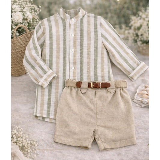 Conjunto niño ceremonia verano rayas verdes y beige Creaciones Baby Ferr 622026338 fabricado en España