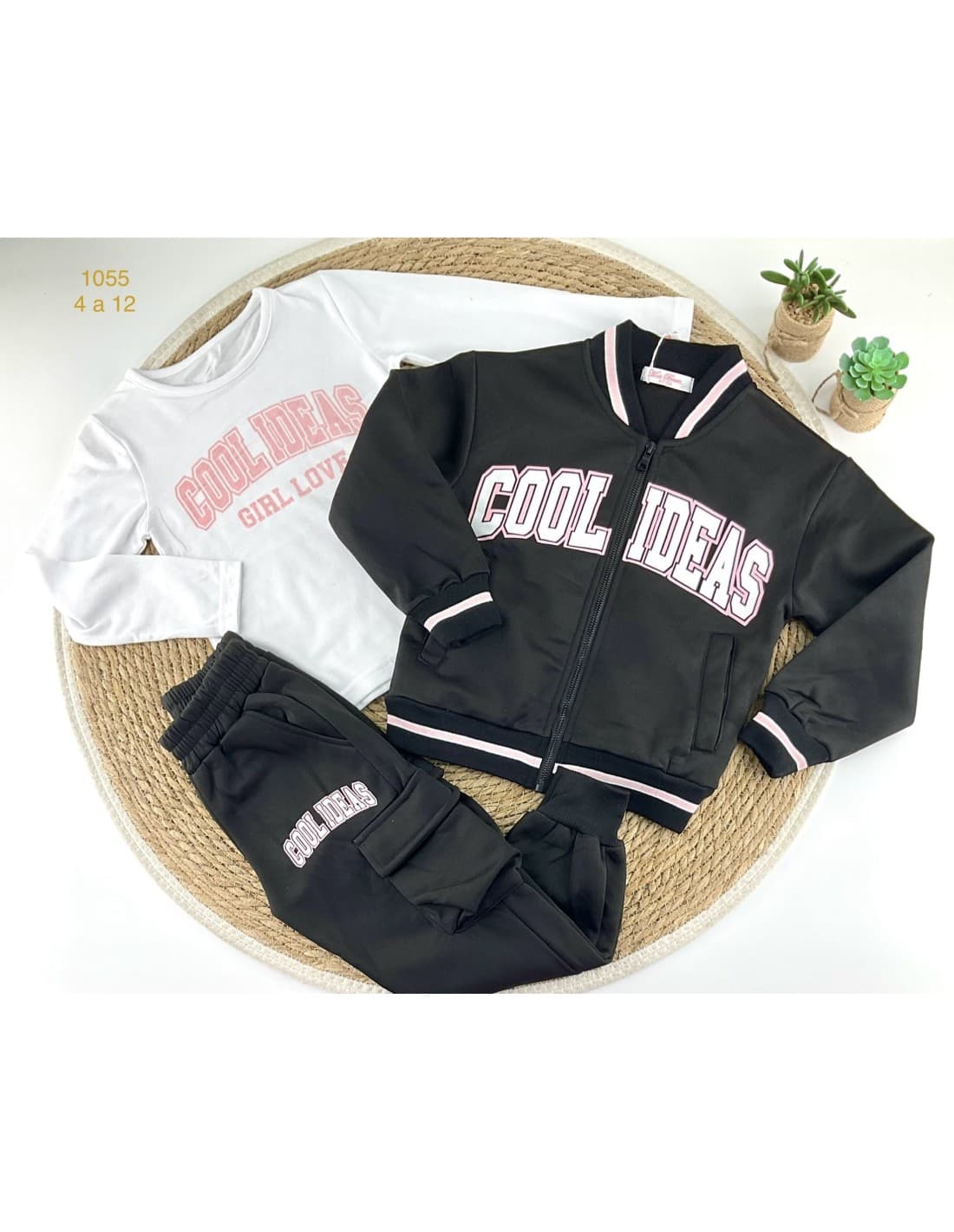 Conjunto chándal niña 3 piezas 522101055 Sudadera, camiseta y pantalón rosa