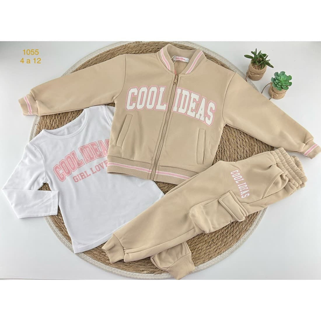 Conjunto chándal niña 3 piezas 522101055 Sudadera, camiseta y pantalón rosa