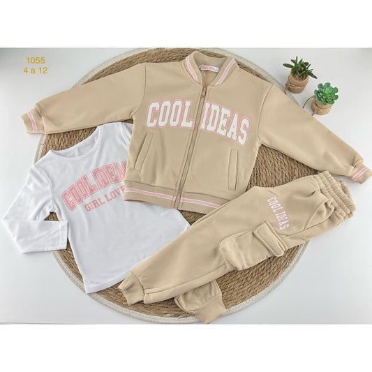 Conjunto chándal niña 3 piezas 522101055 Sudadera, camiseta y pantalón rosa