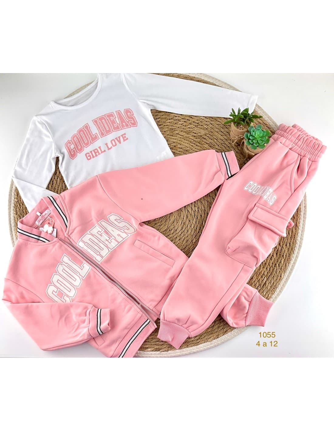 Conjunto chándal niña 3 piezas 522101055 Sudadera, camiseta y pantalón rosa