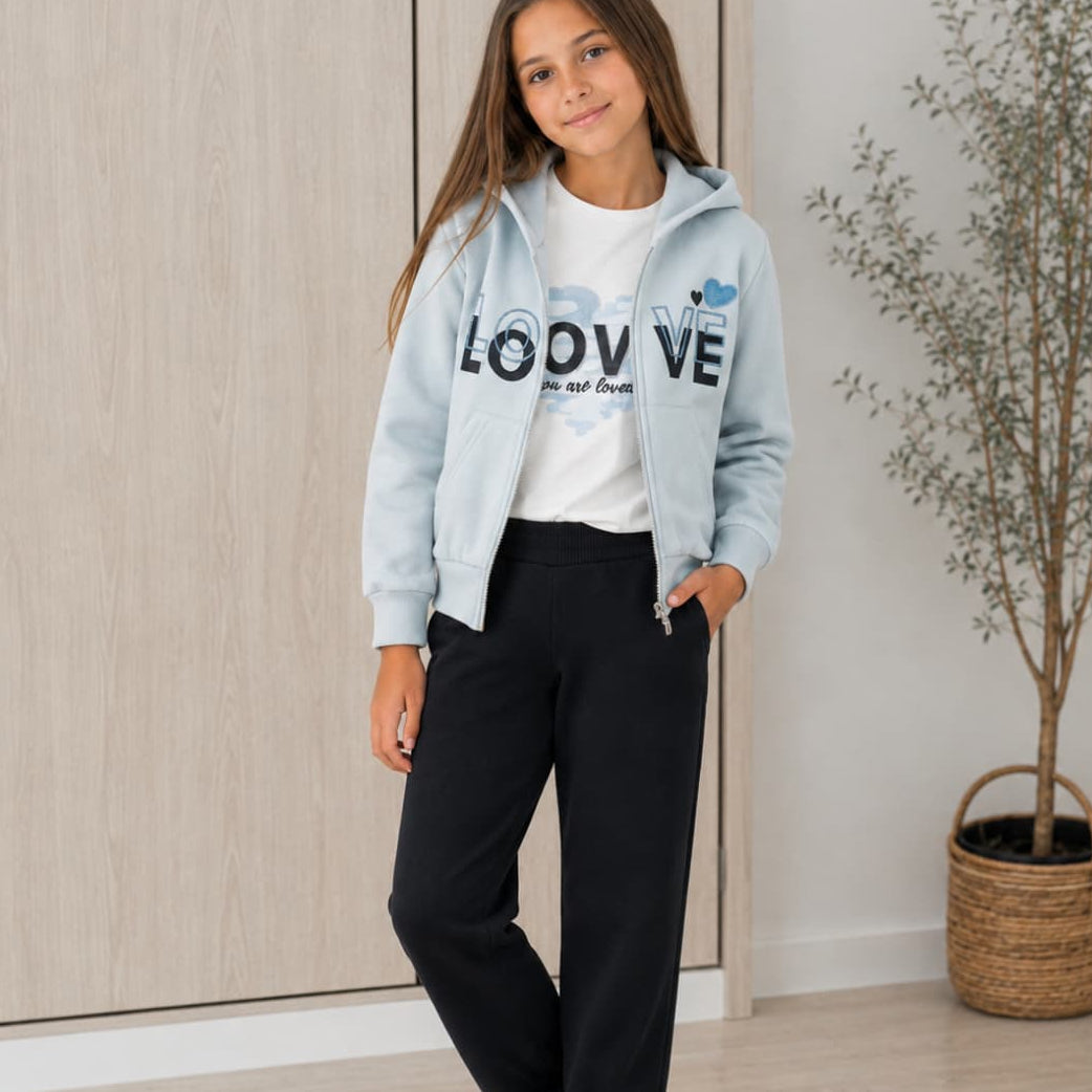 Conjunto de niña de 3 piezas con sudadera con capucha, camiseta manga larga y pantalón jogger 622102710