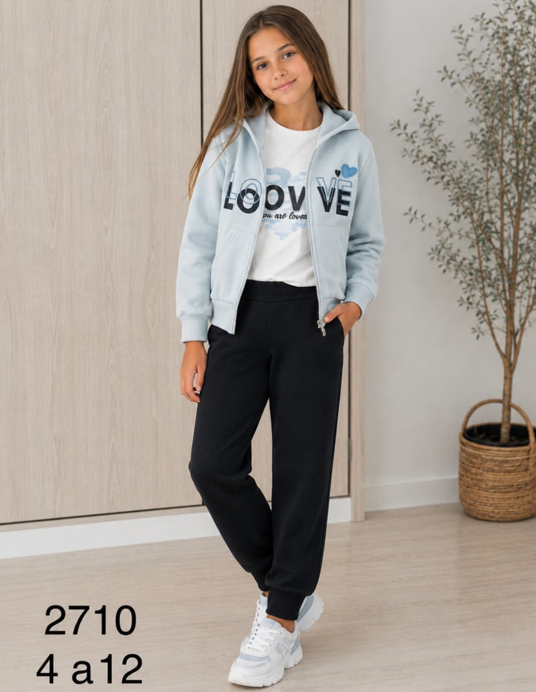 Conjunto de niña de 3 piezas con sudadera con capucha, camiseta manga larga y pantalón jogger 622102710