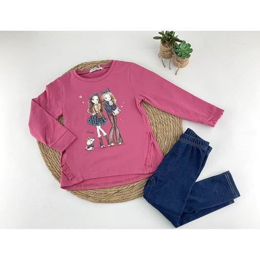 Conjunto Niña 522100591 Camiseta Estampada y Pantalón Tejano Cómodo (4 a 12 años)
