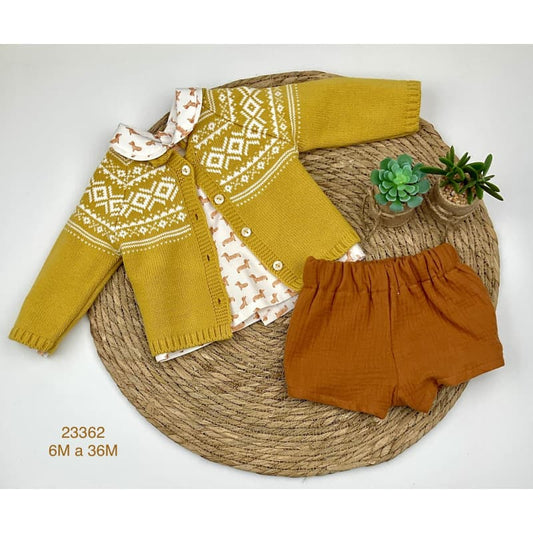 Conjunto tres piezas para Bebé Baby Ferr chaqueta mostaza 322123362