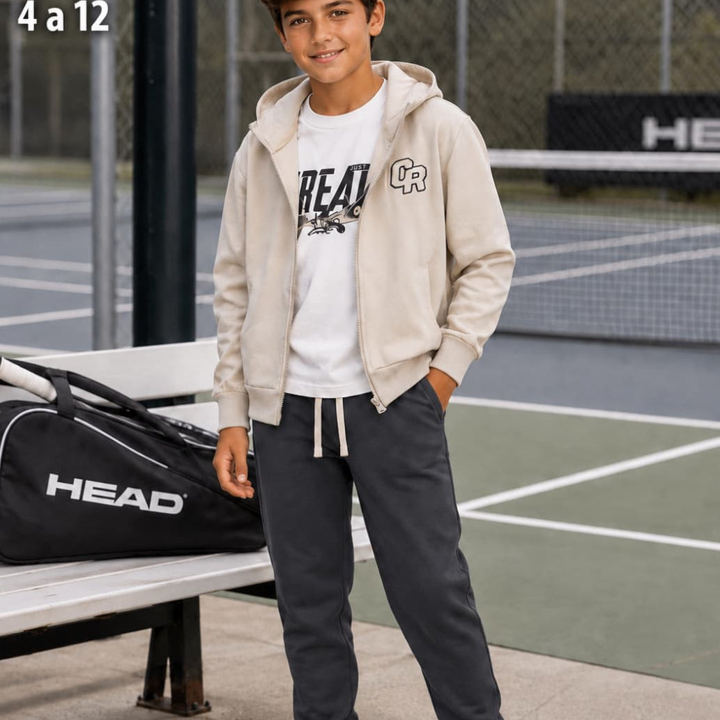 Conjunto deportivo de niño de 3 piezas con chaqueta con capucha, camiseta y pantalón jogger 622102078