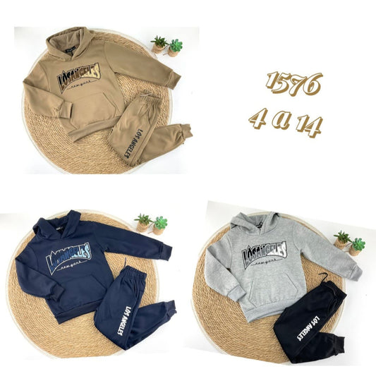 Conjunto de sweatshirt com capuz e calças para menino – 3 cores 522101576 (4 aos 14 anos)