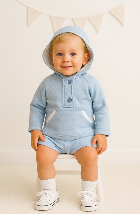Conjunto bebé niño celeste con capucha y cubrepañal Creaciones Baby Ferr 322123282