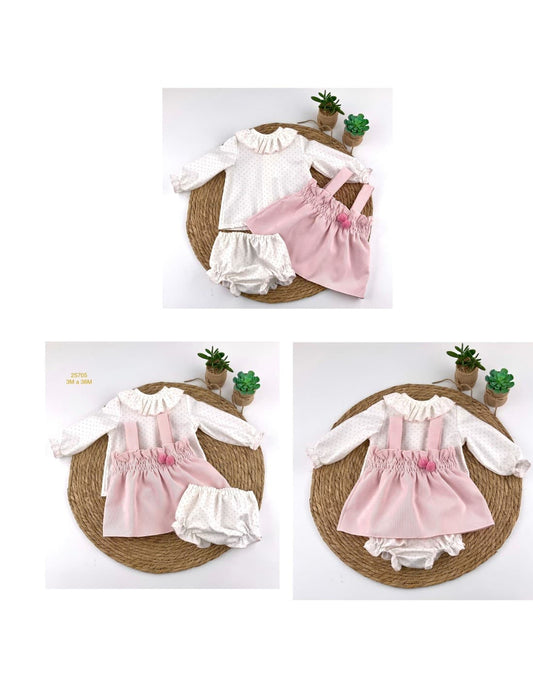 Conjunto Baby Ferr 25705 para bebé, vestido, blusa e capa de fralda às bolinhas