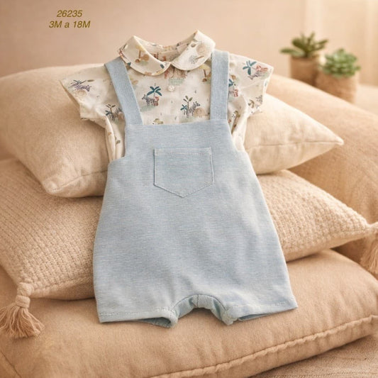Conjunto peto y blusa bebé azul · Algodón · Creaciones Baby Ferr 622026235 Fabricado en España (3 a 18 meses)