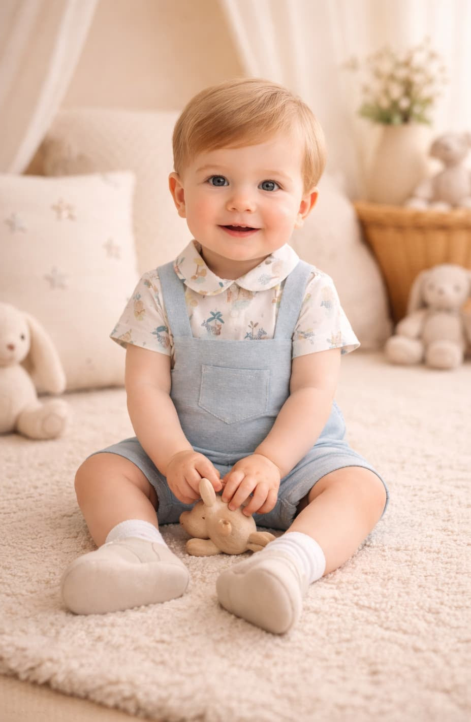 Conjunto peto y blusa bebé azul · Algodón · Creaciones Baby Ferr 622026235 Fabricado en España (3 a 18 meses)
