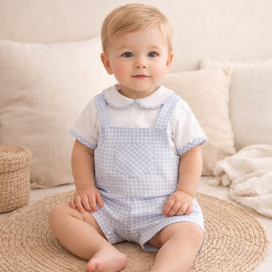 Conjunto bebé peto cuadritos vichy azul y blusa 622026236