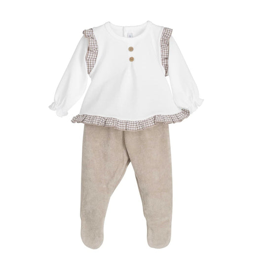 Conjunto bebé niña con polaina beige Calamaro 621011283 – Tejido suave con estilo