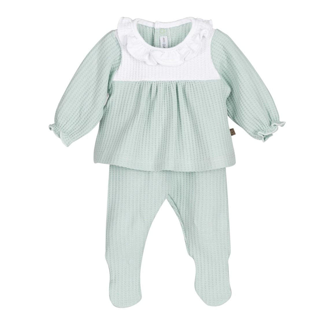 Conjunto polaina bebé algodón cuello volante Calamaro 621011271 verde