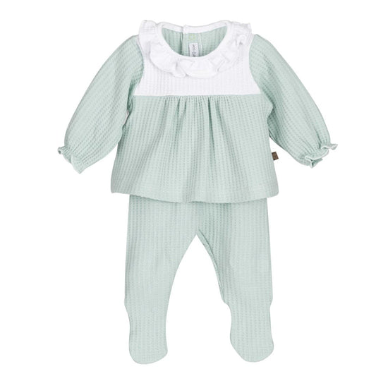 Conjunto polaina bebé algodón cuello volante Calamaro 621011271 verde