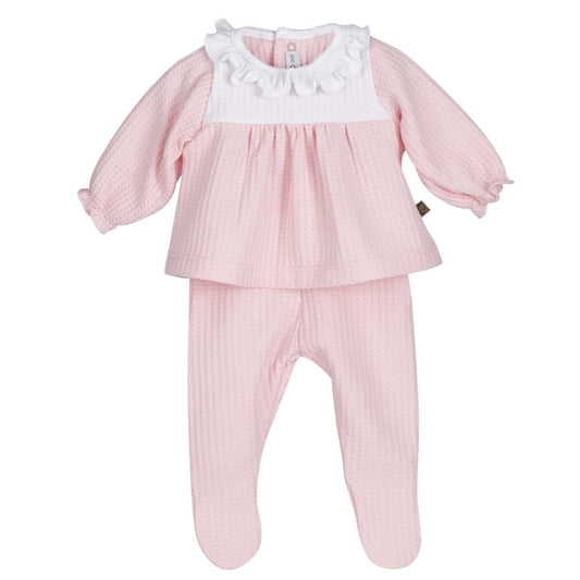 Conjunto polaina bebé algodón cuello volante Calamaro 621011271 rosa