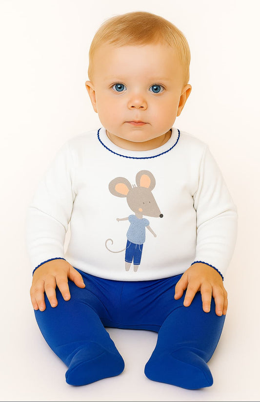 Conjunto de primera puesta Ratita Azul para bebé | Camiseta y polaina afelpadas 211106088