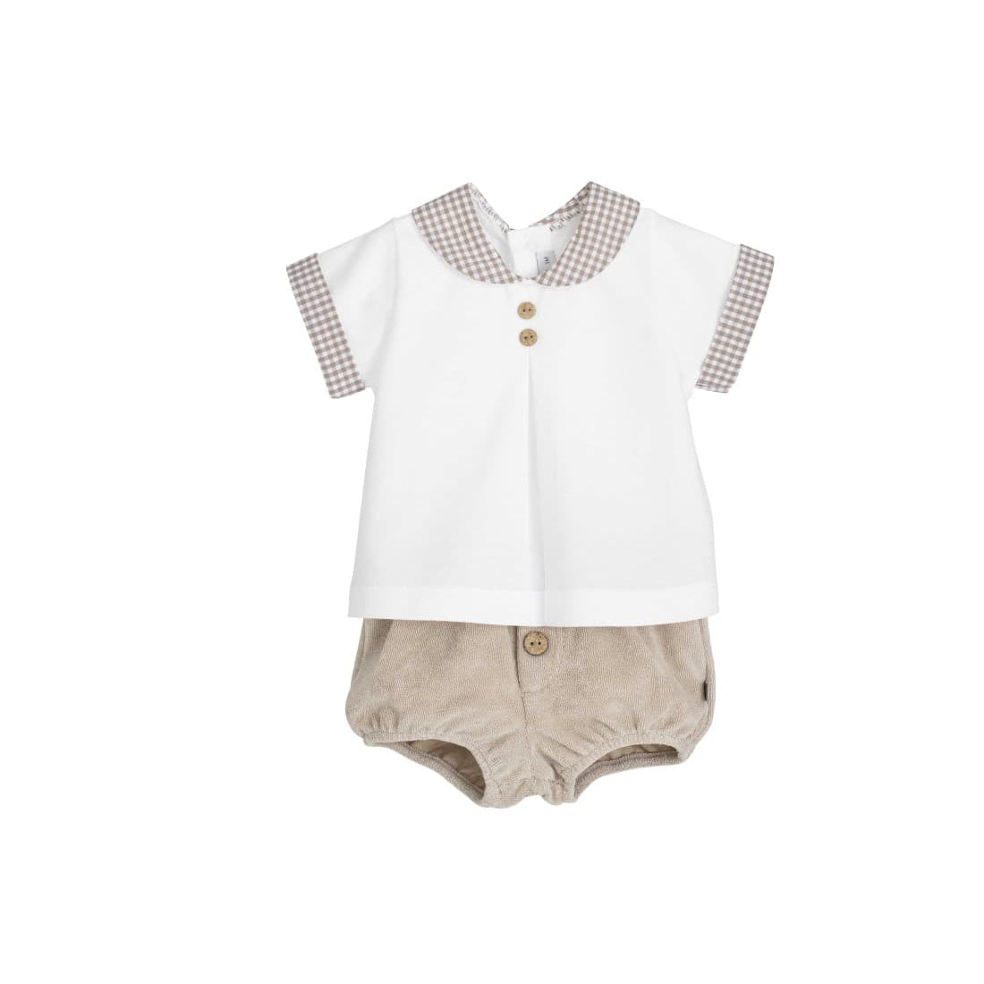 Conjunto bebé niño vichy beige Calamaro 621011286 – Primera puesta elegante y muy cómoda