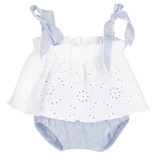 Conjunto bebé niña con top bordado y braguita rayas CALAMARO 621011314 – Fresco, dulce y veraniego 💙