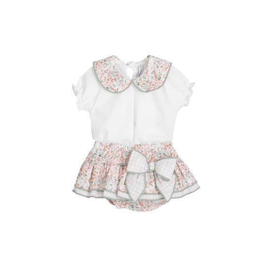 Conjunto bebé niña con cuello estampado y lazo Calamaro 621011298 – Elegante, romántico y especial 🌸