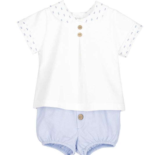 Conjunto pololo bebé blanco y azul cielo Calamaro 621011278 – Suave, fresco y delicado