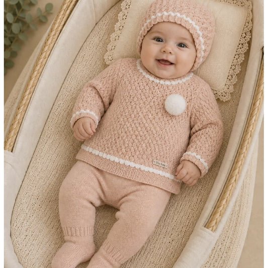 Conjunto de primera puesta rosa para bebé de lana con gorrito Visi 3 piezas 621170800