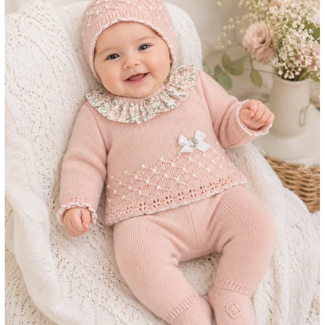 Conjunto de primera puesta rosa para bebé con cuello estampado Visi Lana 100% acrílico