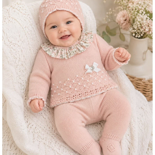 Conjunto de primera puesta rosa para bebé con cuello estampado Visi Lana 100% acrílico 621170901