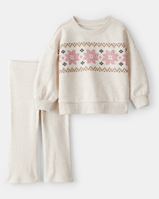 Conjunto sudadera estampado Fair Isle y pantalón marfil