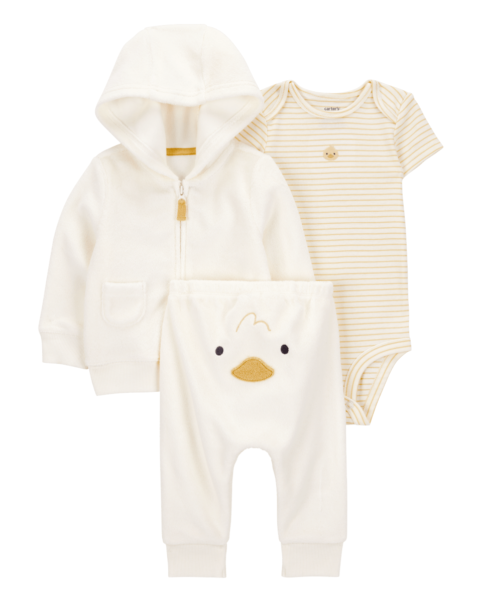 Conjunto tres piezas algodón chaqueta y pantalón terry más body diseño pato