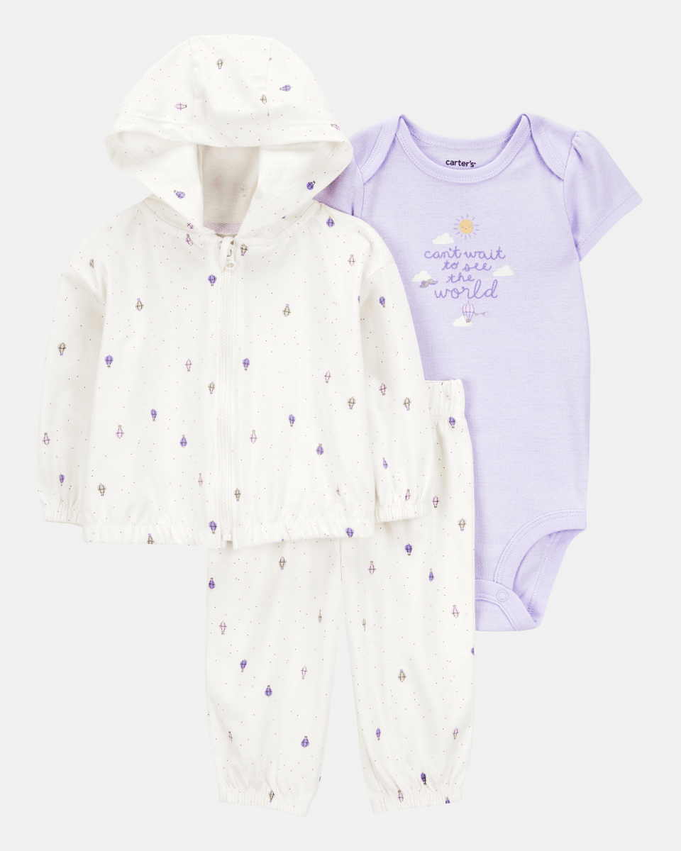Conjunto tres piezas algodón pantalón y chaqueta más body diseño globo aerostático