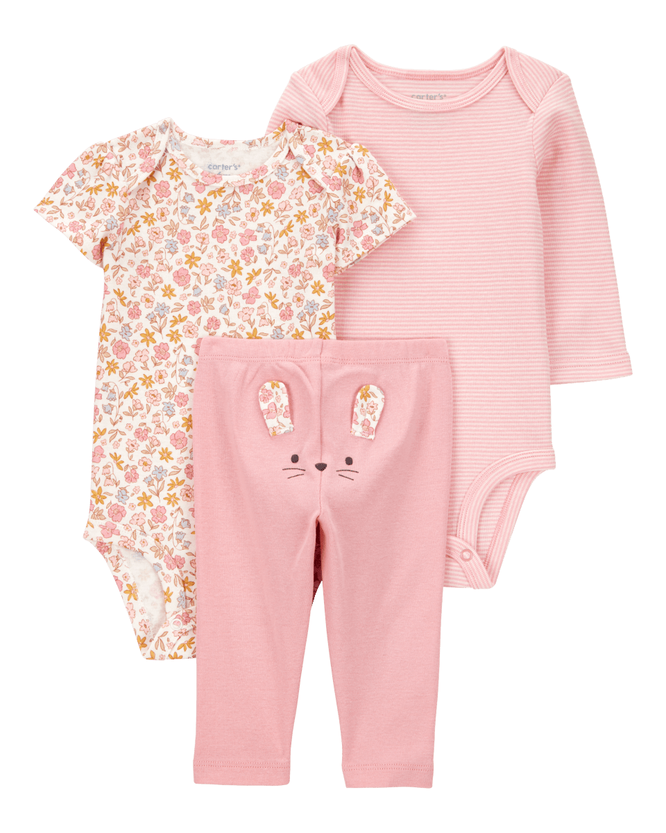 Conjunto tres piezas algodón pantalón y dos bodies diseño ratoncita