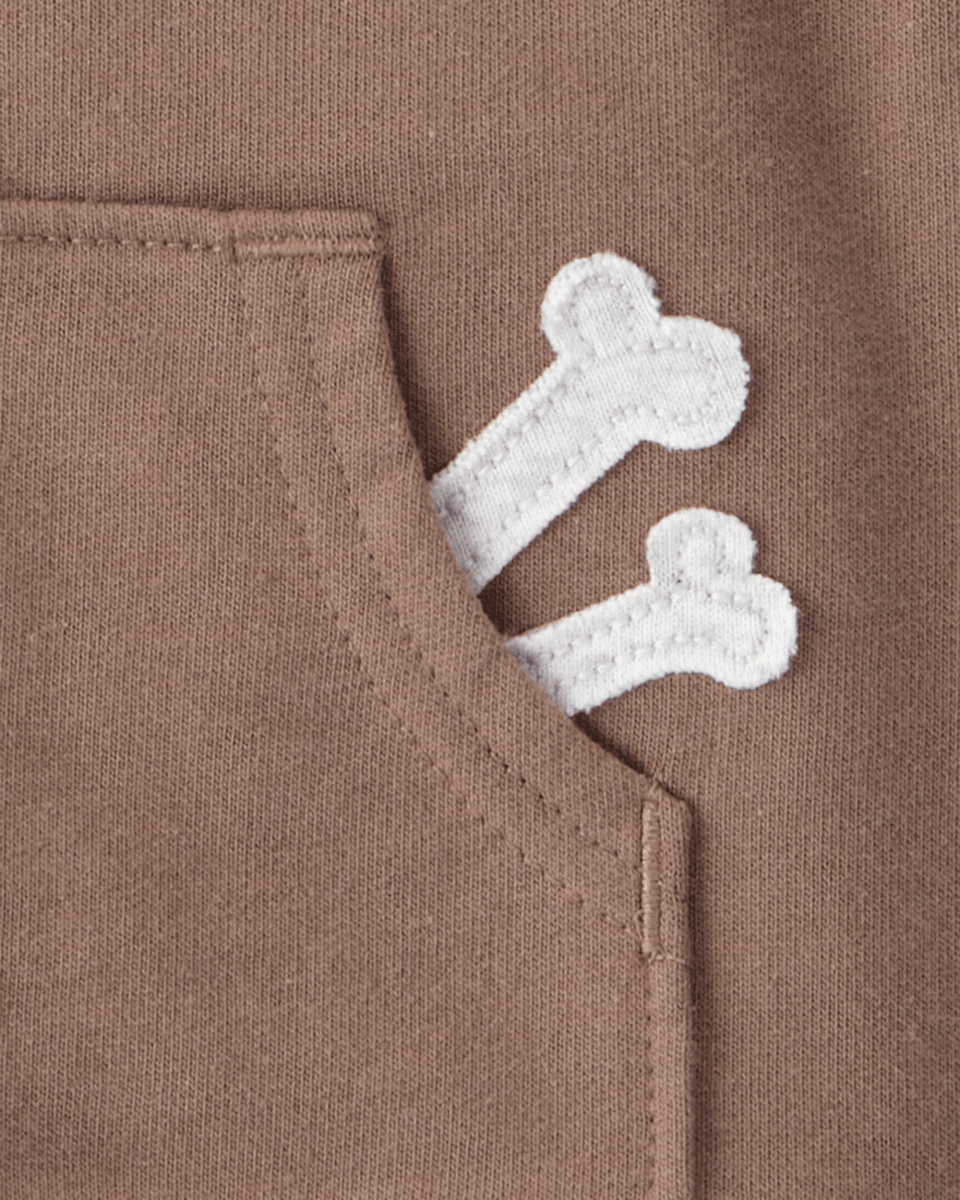 Conjunto tres piezas chaleco con capucha, body estampado perro y pantalón