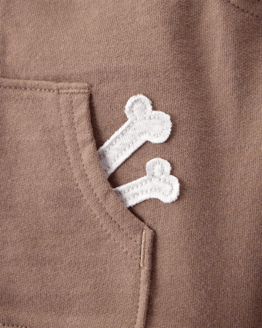 Conjunto tres piezas chaleco con capucha, body estampado perro y pantalón