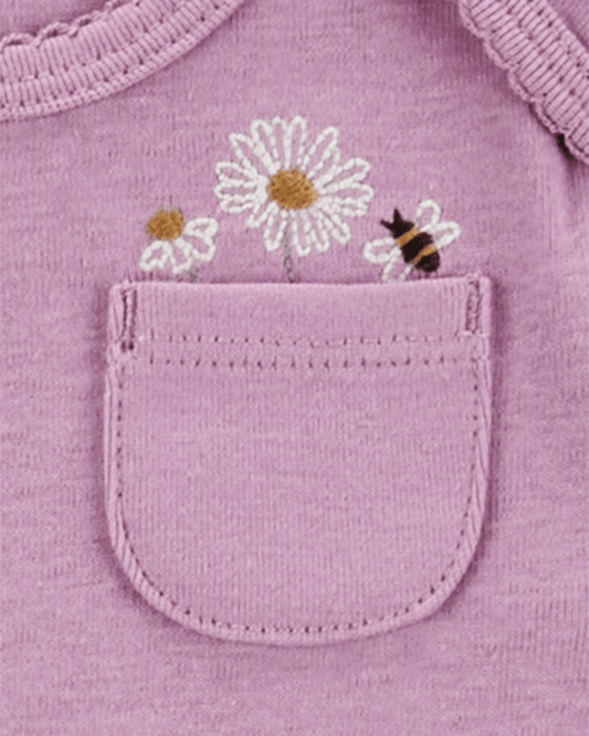Conjunto tres piezas de algodón, chaqueta, pantalón y body, diseño floral