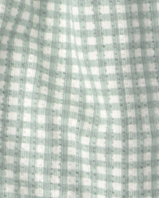 Conjunto tres piezas de algodón con blusa, pantalón corto y lazo, diseño vichy