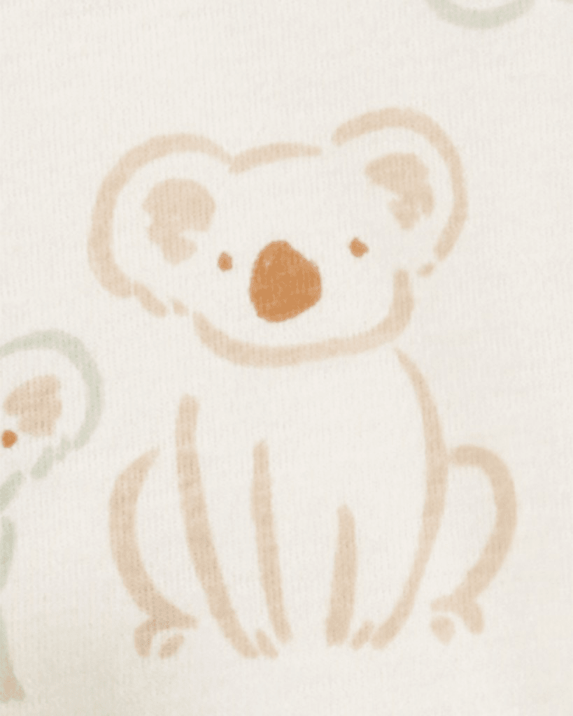 Conjunto tres piezas de chaqueta, pantalón y body corto, diseño koala