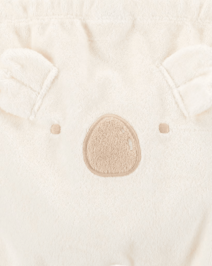 Conjunto tres piezas de chaqueta, pantalón y body corto, diseño koala