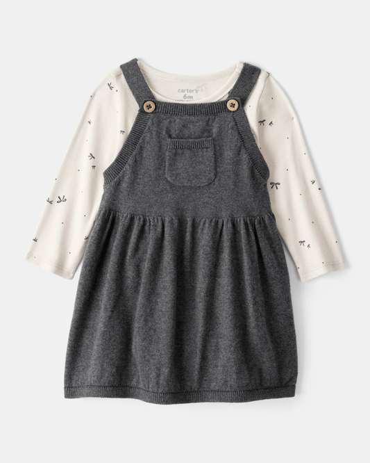 Conjunto vestido algodón gris con lazos