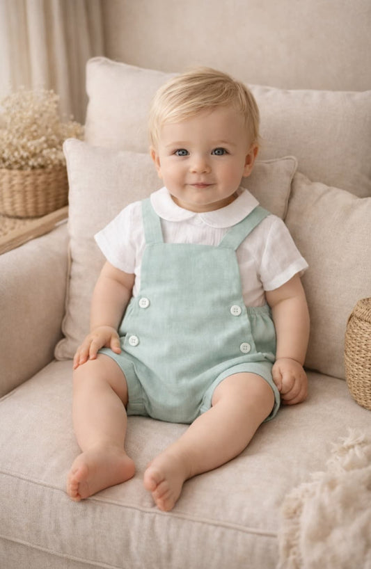Conjunto peto y blusa bebé verde agua · Algodón · Creaciones Baby Ferr 622026239 Hecho en España (3 a 18 meses)