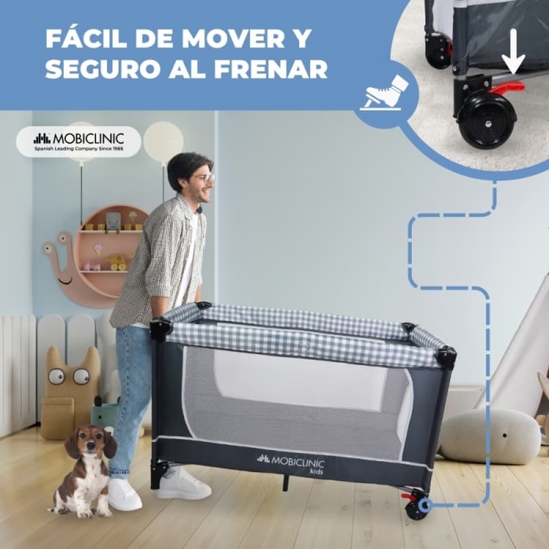 Cuna de viaje 3 en 1 Caelum Gris Mobiclinic Cambiador Parque de juegos Portátil  PlegableBolsa de transporte