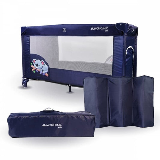 Cuna de viaje Mofli azul Plegable, portátil y segura  Con bolsa de transporte Mobiclinic