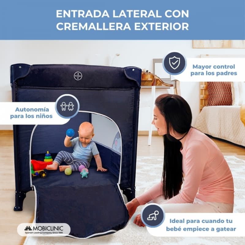 Cuna de viaje Mofli azul Plegable, portátil y segura  Con bolsa de transporte Mobiclinic